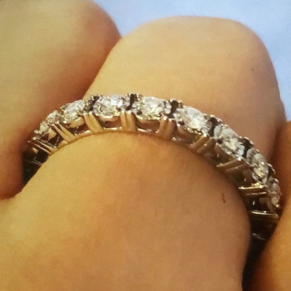 Tennis Ring Natural Diamonds solid 14K gold wedding engagement band no returns - Picture 7 of 7